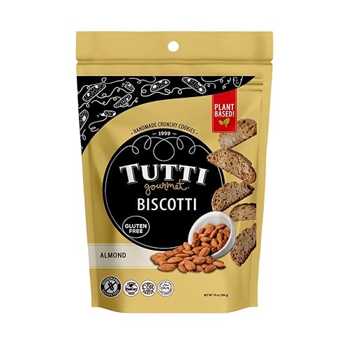 Tutti Gourmet Gluten Free Almond Biscotti, 9.9 oz (283g) Resealable Cookie Bag - Vegan and Halal Snacks