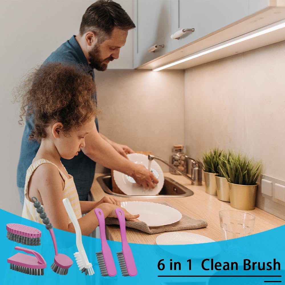 CN1ST 6 PCS Cleaning Brush, Scrub Brush Set for Kitchen and Bathroom Household Use with Various Brushes for Cleaning Dishes, Tiles, Corners and Floors