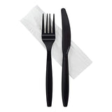Karat 500 Count Black Wrapped PP Plastic Heavy-Weight Cutlery Set with Napkin (Knife, Fork, 1-Ply Napkin) U2207B