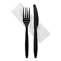 Karat 500 Count Black Wrapped PP Plastic Heavy-Weight Cutlery Set with Napkin (Knife, Fork, 1-Ply Napkin) U2207B