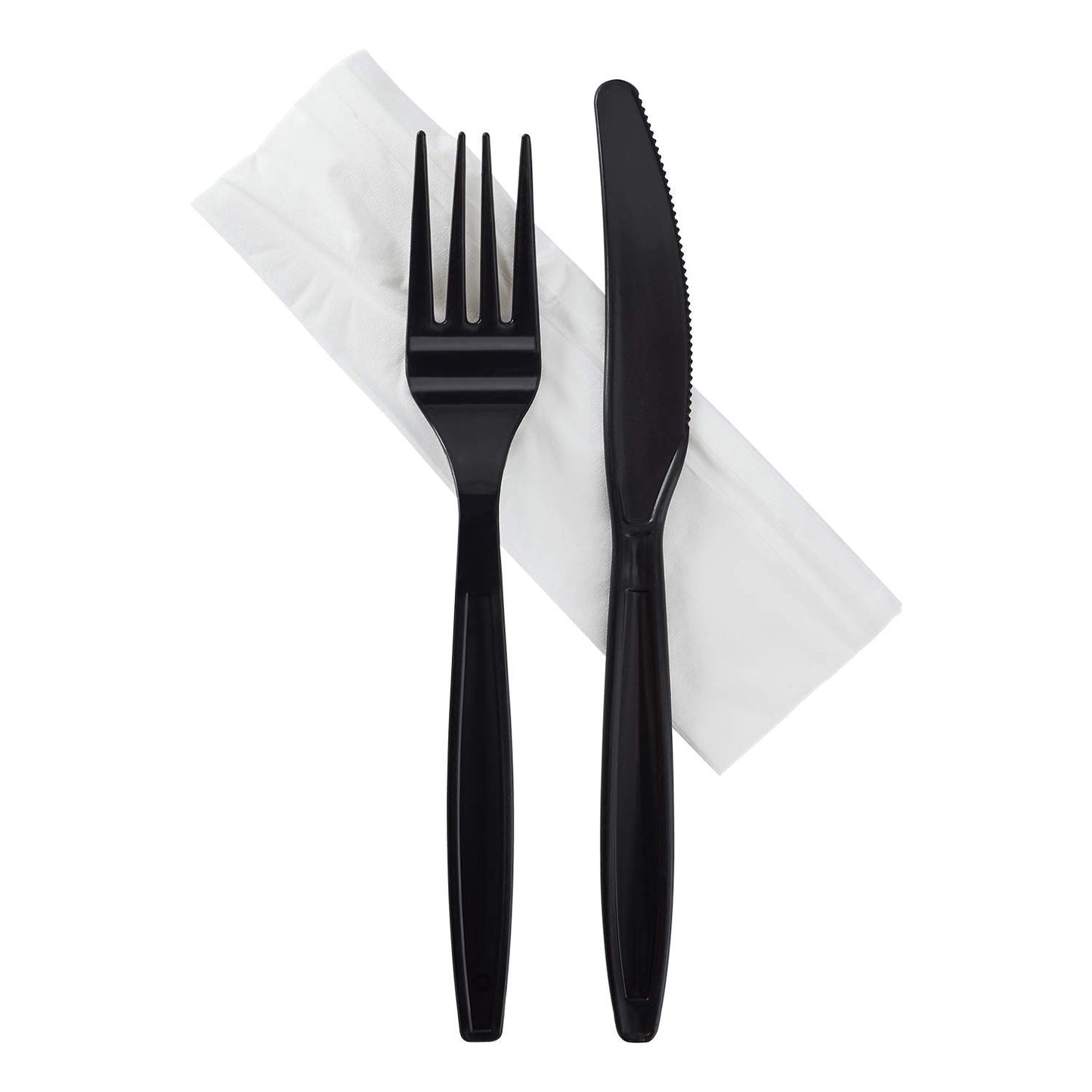 Karat 500 Count Black Wrapped PP Plastic Heavy-Weight Cutlery Set with Napkin (Knife, Fork, 1-Ply Napkin) U2207B
