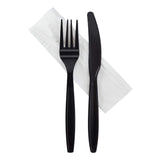 Karat 500 Count Black Wrapped PP Plastic Heavy-Weight Cutlery Set with Napkin (Knife, Fork, 1-Ply Napkin) U2207B