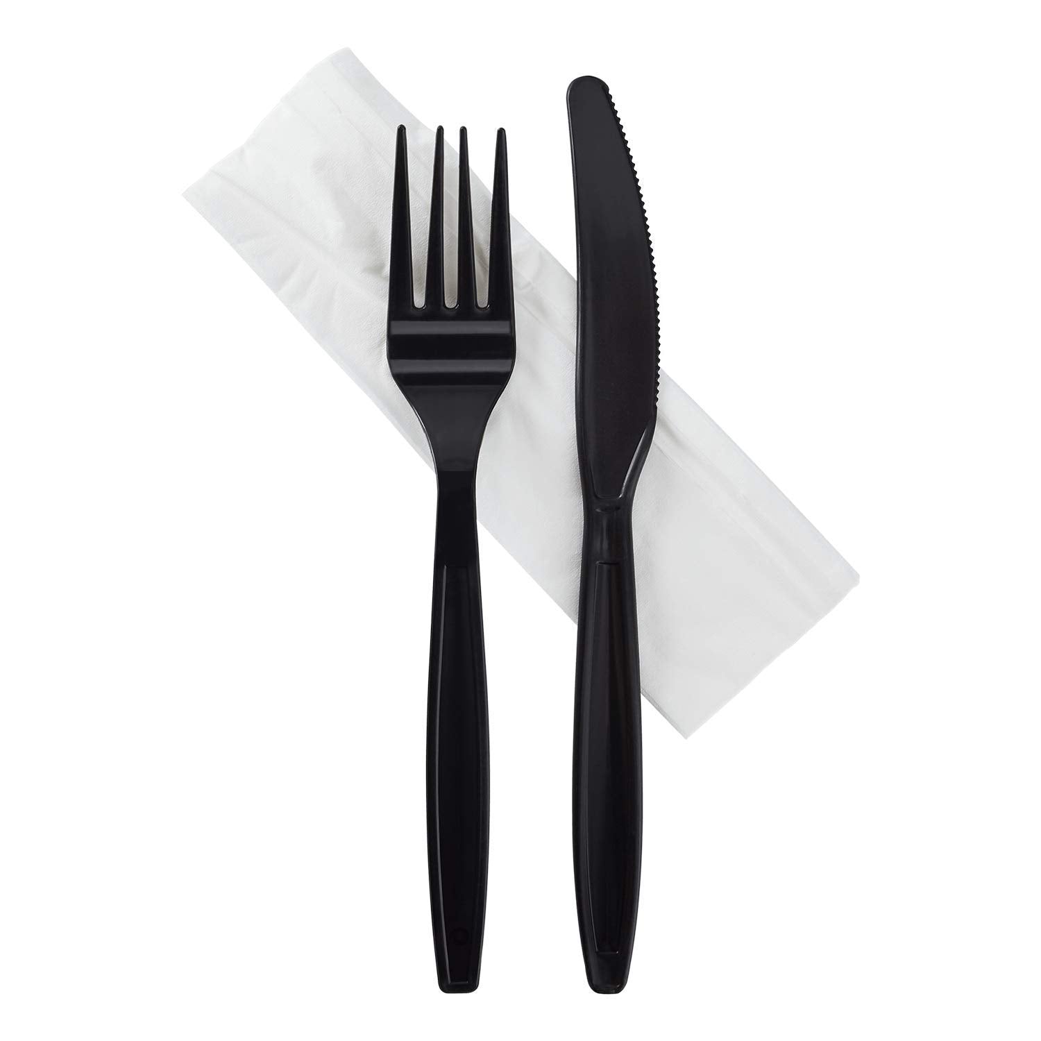 Karat 500 Count Black Wrapped PP Plastic Heavy-Weight Cutlery Set with Napkin (Knife, Fork, 1-Ply Napkin) U2207B