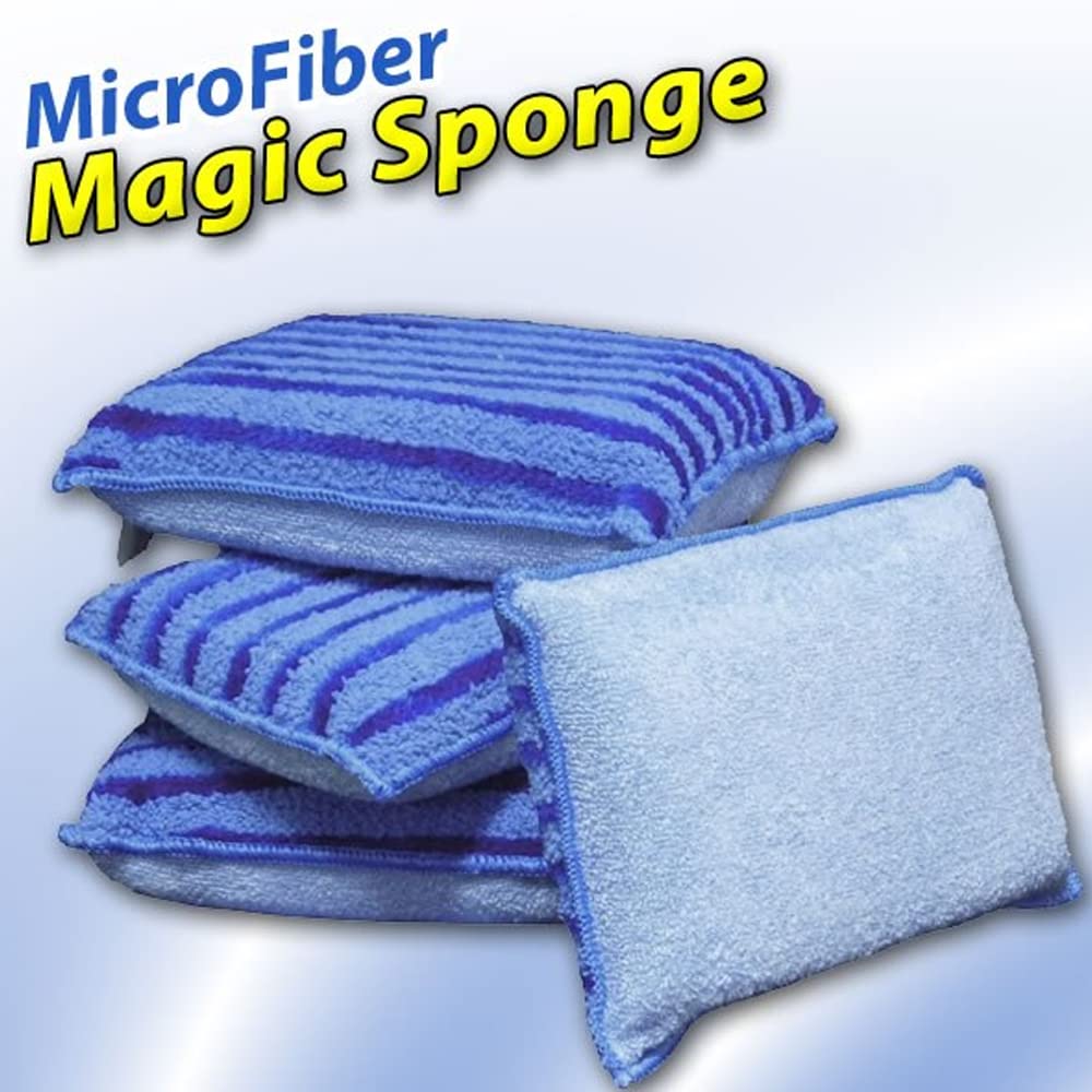 Magic Microfiber Sponge Scrubbing Two Sides Of Cleaning Power Tough Grease And Grime Super Absorbent As Seen On Tv (8 Pack)