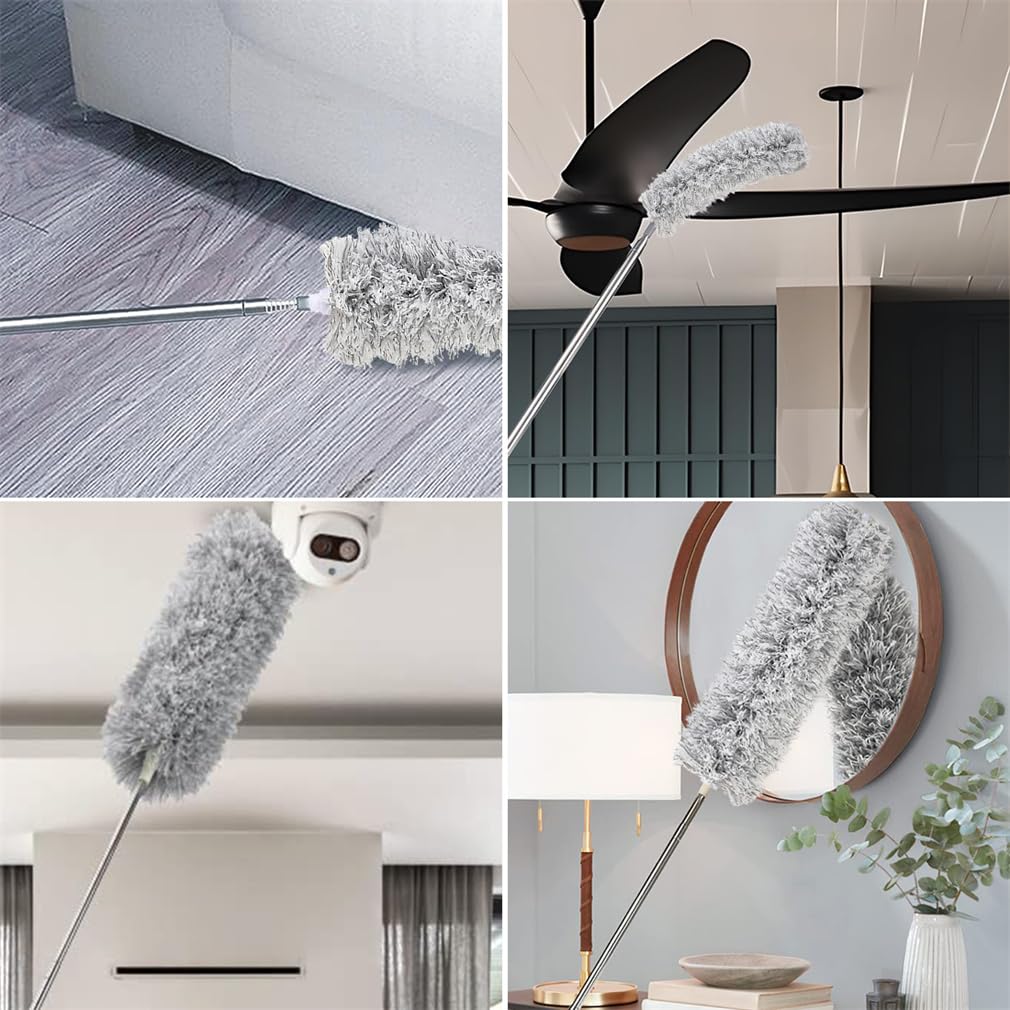 Feather Duster Extendable Microfiber Dusters Hand Dusters for Cleaning Washable Cobweb Dusters with Stainless Steel Extension Pole Telescopic Duster