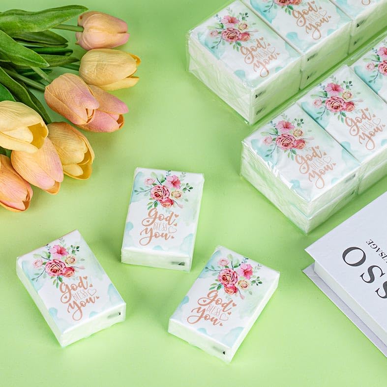 YHNTGB 120 Pack Bible theme facial tissues Individual tissue pack bulk Christian pocket size travel tissue with Floral Pattern for Holiday travel