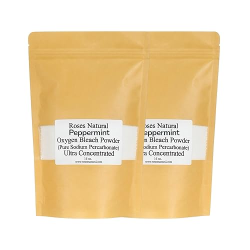 Peppermint Sodium Percarbonate, 32 oz. Oxygen Bleach Powder. Ultra Concentrated Bleach Alternative, Chlorine Free, Pure Essential Oil, Color Safe
