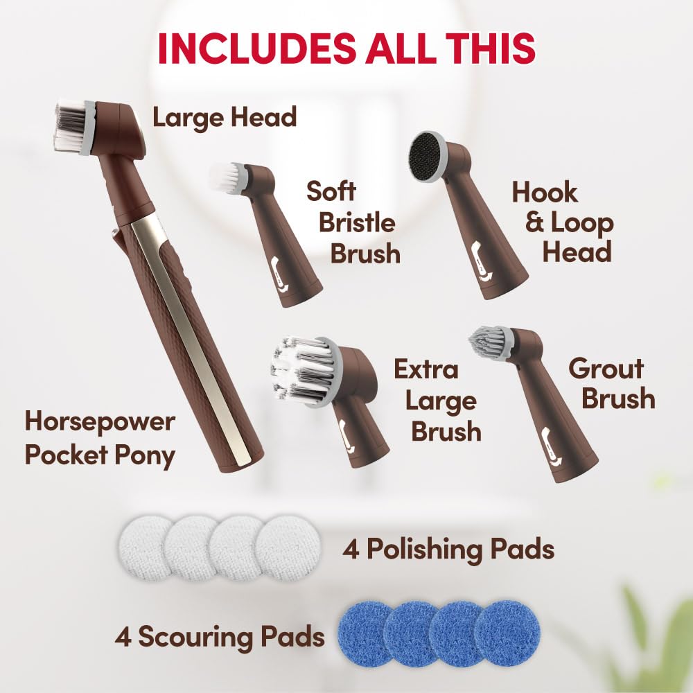 Horsepower Pocket Pony, AS SEEN ON TV, Waterproof, Cordless, Pocket-Sized, Oscillating Power Scrubber, Deep Clean, Tight Spaces, Rechargeable, Grout