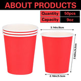 Prgery Paper Cups 8 oz 50 Pack, Disposable Paper Coffee Cups for Hot or Cold Beverage Drinking for Party, Picnic, BBQ, Travel, and Event -Red