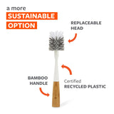 Full Circle Clean Reach - Bamboo Long Handle Bottle & Mug Brush with Replaceable Head, for Deep Cleaning Water Bottles, Baby Bottles, Glasses