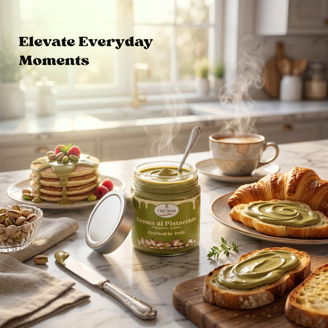 Oh! Crema Premium Italian Pistachio Cream Spread - 200g Authentic Crema di Pistacchio Made with 100% Italian Pistachios - Gourmet Sweet Nut Butter