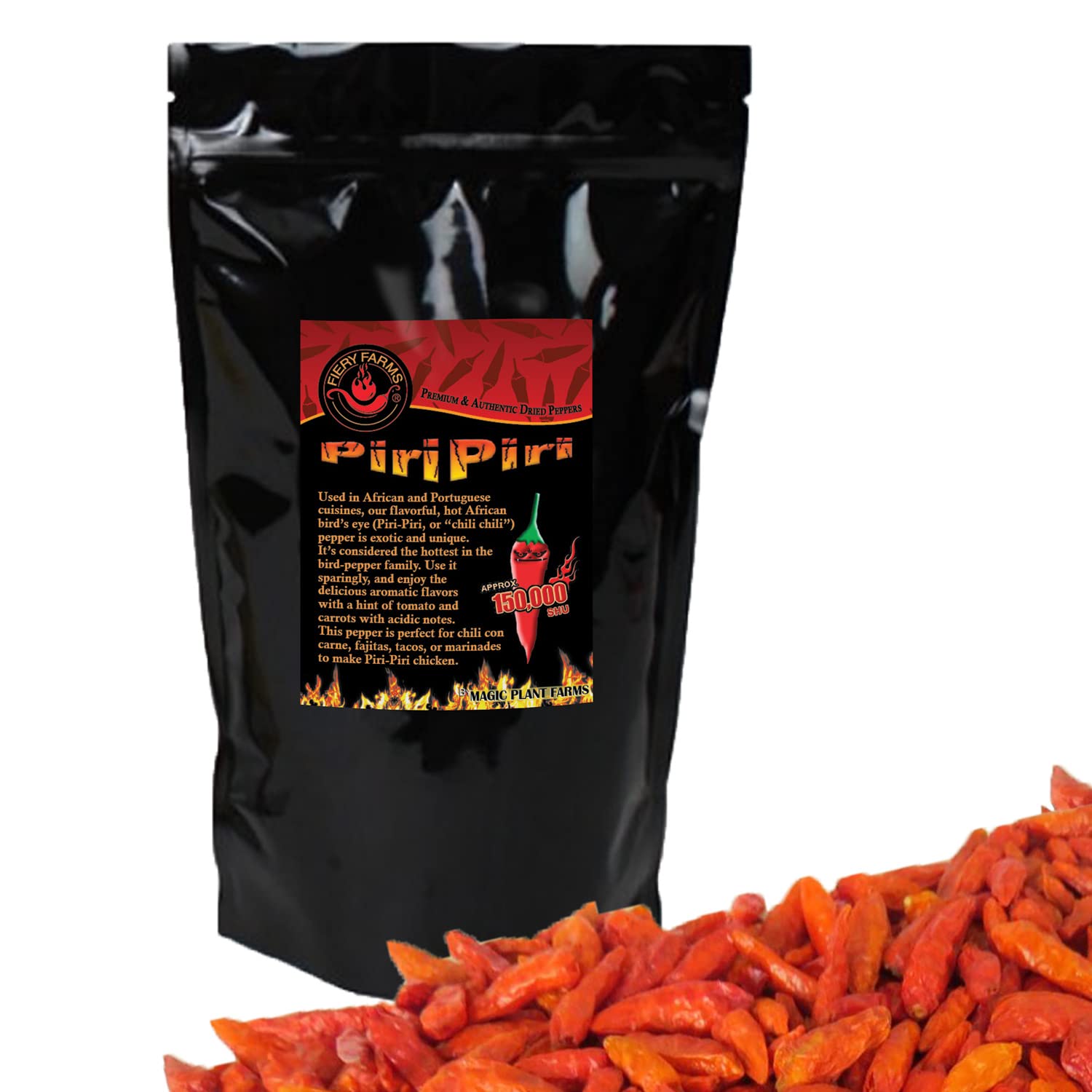 1 KG (35 OZ) Fiery Farms African Birds Eye Dry Chili Pepper Pods (Birdseye or Piri Piri) Non-GMO