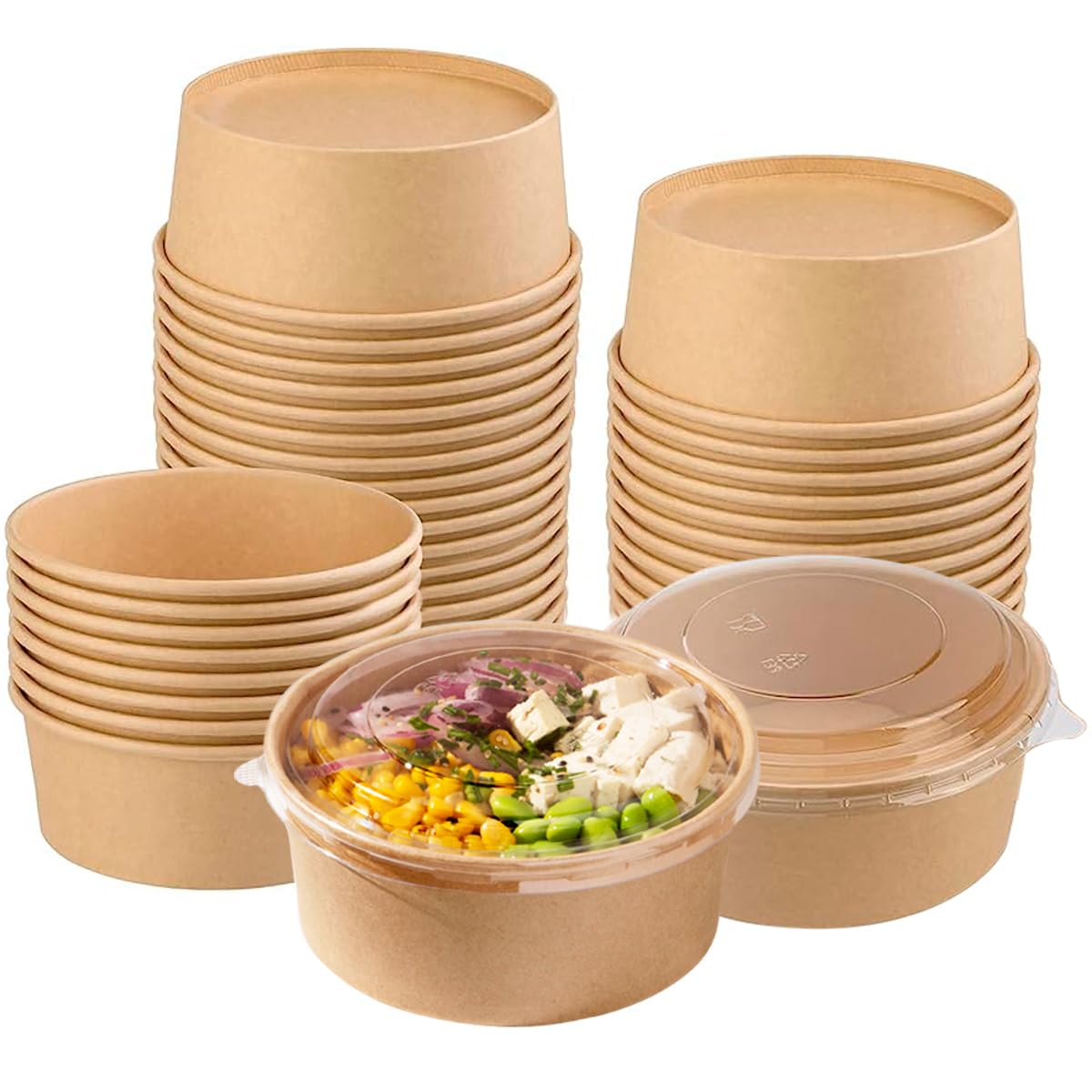 Galashield Disposable Bowls with Lid | Meal Prep Paper Bowls | To Go Salad Ramen Food Containers with Lids (17 oz - 25 Sets)