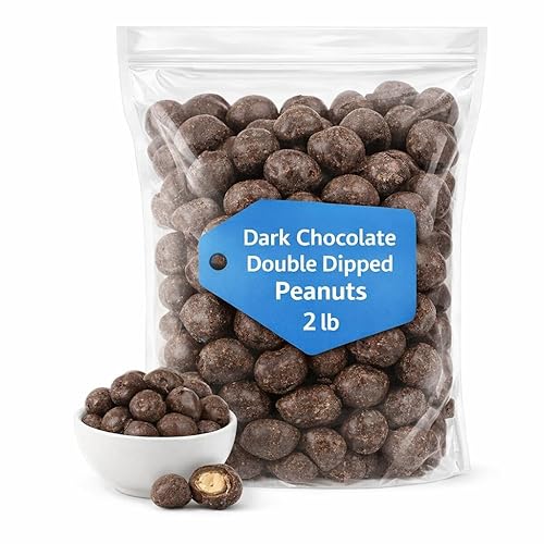 Dark Chocolate Double Dipped Peanuts, 2 lb, Crunchy Chocolate Covered Snacks