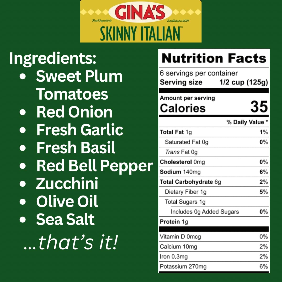 Gina’s Skinny Italian Veggie & Garlic Primavera, 2-Pack (Two 24 oz Jars) | No Sugar Added, Low Carb, Keto & Gluten Free Pasta Sauce | Clean