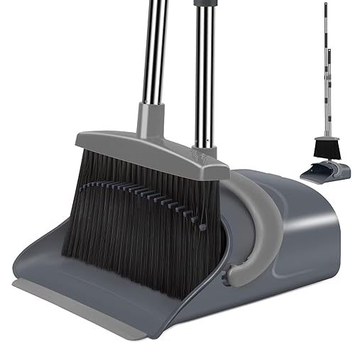 Ivandar Broom and Dustpan Set, Dust pan with Long Handle, Broom with Dustpan Combo Set, Broom and Dustpan for Home, Indoor or Outdoor Cleaning Tool