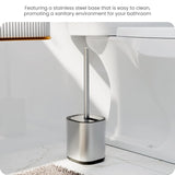 Home Zone Living Toilet Brush with Automatic Lid and Stainless Steel Handle, Compact Bathroom Cleaning Tool