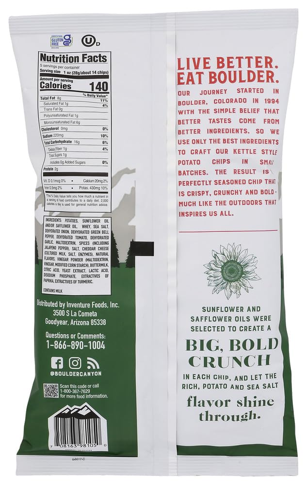 Boulder Potato Chips, Jalapeno Cheddar, 5-Ounce Bags (Pack of 12)