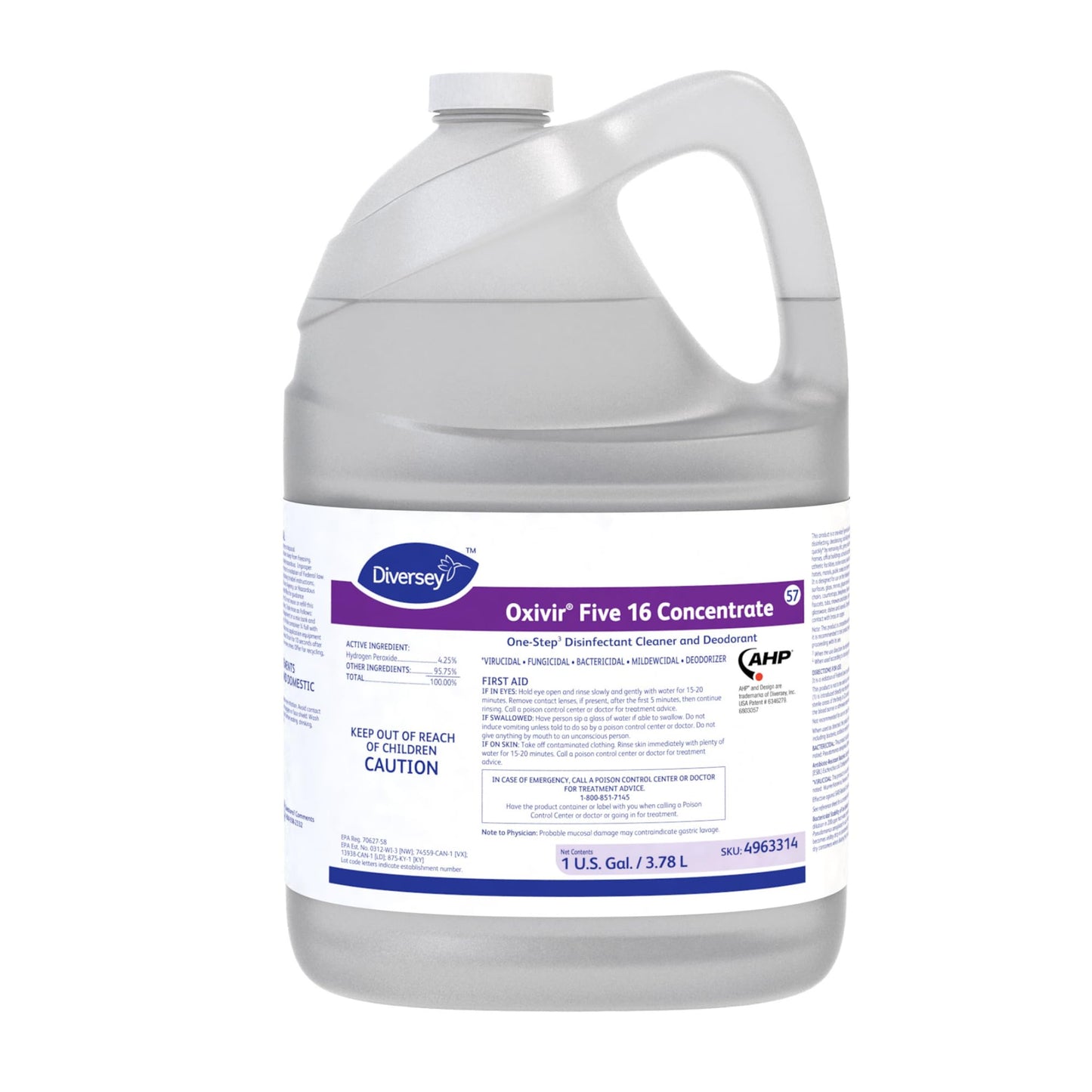 Oxivir Diversey 4963314 Five 16 One-Step Hospital Strength Disinfectant Liquid Cleaner, Accelerated Hydrogen Peroxide, Concentrate, 1-Gallon