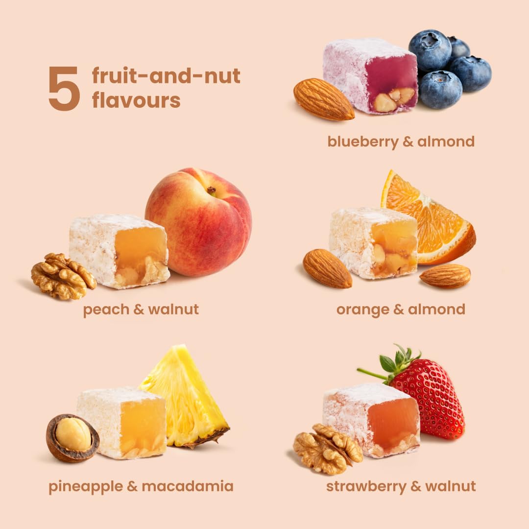 Liberty Orchards, Fruit Delights - Assorted Vegan Fruit and Nut Candies, Gluten Free, Lokum with Nuts, Strawberry & Walnut Turkish Delight Gourmet