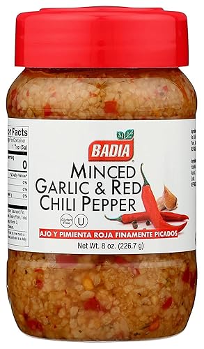 Badia Minced Garlic & Red Chili Pepper 8 oz - Spicy Savory Blend with Garlic and Crushed Red Pepper Flakes
