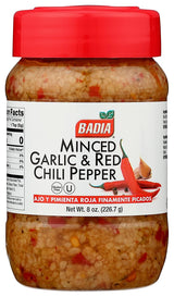 Badia Minced Garlic & Red Chili Pepper 8 oz - Spicy Savory Blend with Garlic and Crushed Red Pepper Flakes