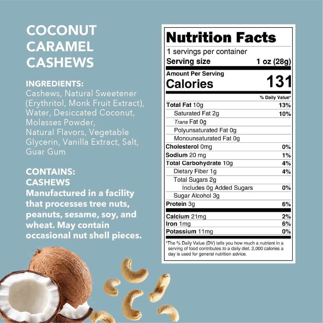 Earthside Farms Coconut Caramel Cashews Snack Packs, No Sugar Added Keto Friendly Nuts, Vegan Gluten Free Non GMO Low Carb Snack, Plant Protein Treat