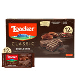 Loacker Classic Double Choc Wafers - Premium Crispy Cocoa Wafer Cookies with Chocolate Cream Filling - Multipack of 12 Snack Packs - NON-GMO