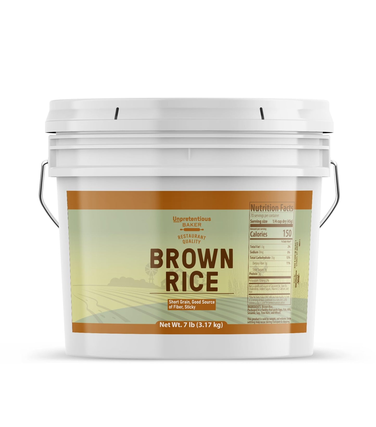 Unpretentious Short Grain Brown Rice, 1 Gallon, Gluten Free, Vegan Friendly, Non GMO