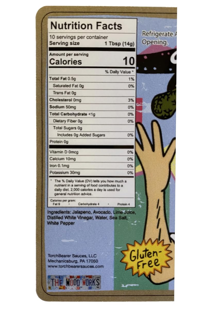Torch Bearer Sauces Danny Wood's Guac Sizzle, Avocado Jalapeno Pepper Sauce 5 Fl Oz, Heat level 2 - Mild Spicy, All Natural, Extract-Free, Made in USA