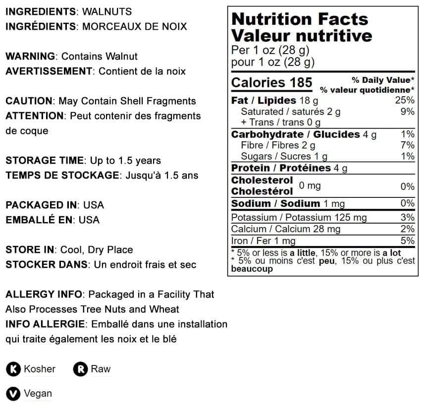 Food to Live California Walnut Pieces, 4 Pounds - Chopped Nuts, Shelled, Raw, Unsalted, Vegan, Bulk. Keto Snack. Good Source of Protein, Iron. Great