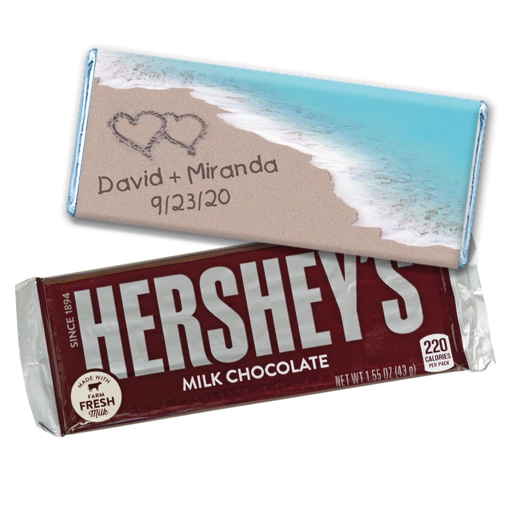 Personalized Wedding Beach Themed Favors Chocolate Bars (12 Pack) - Candy Included - Free Cold Packaging