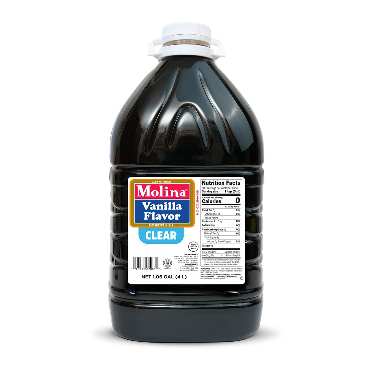 Molina Clear Vanilla Extract, 1 Gallon (135.3 oz) Perfect for Baking, Enhances Flavor Without Altering Dessert Color, High-Quality Vanilla Flavoring