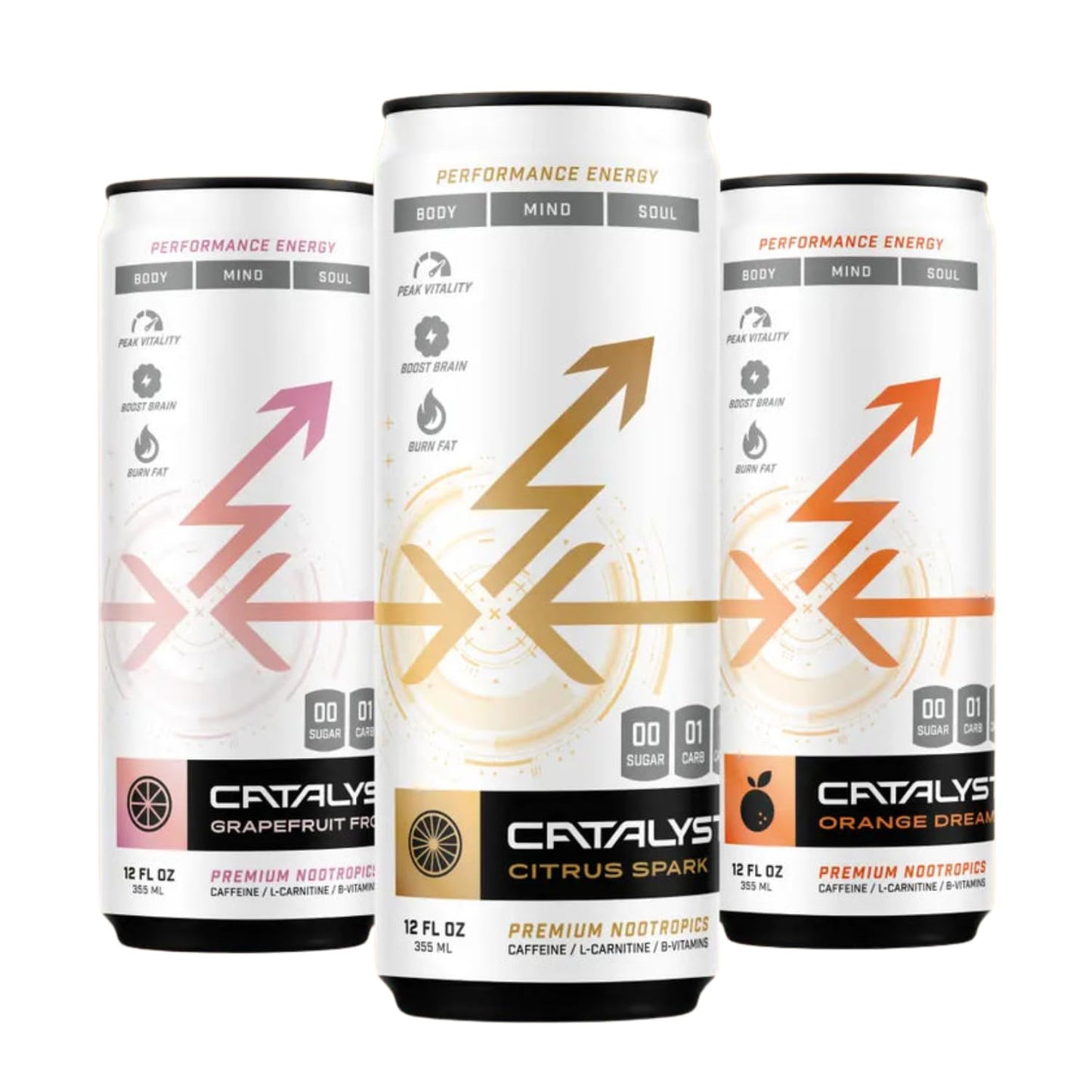 CATALYST | Citrus Power Pack - 12 Pack Energy Drinks | 3 Fruit Flavors | Zero Sugar, 10 Calories, 120mg Caffeine | Natural Nootropics |Citrus Spark