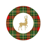 Caspari Reindeer Tartan Red Paper Salad & Dessert Plates - includes 8 Paper Salad & Dessert Plates