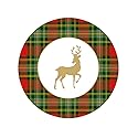Caspari Reindeer Tartan Red Paper Salad & Dessert Plates - includes 8 Paper Salad & Dessert Plates