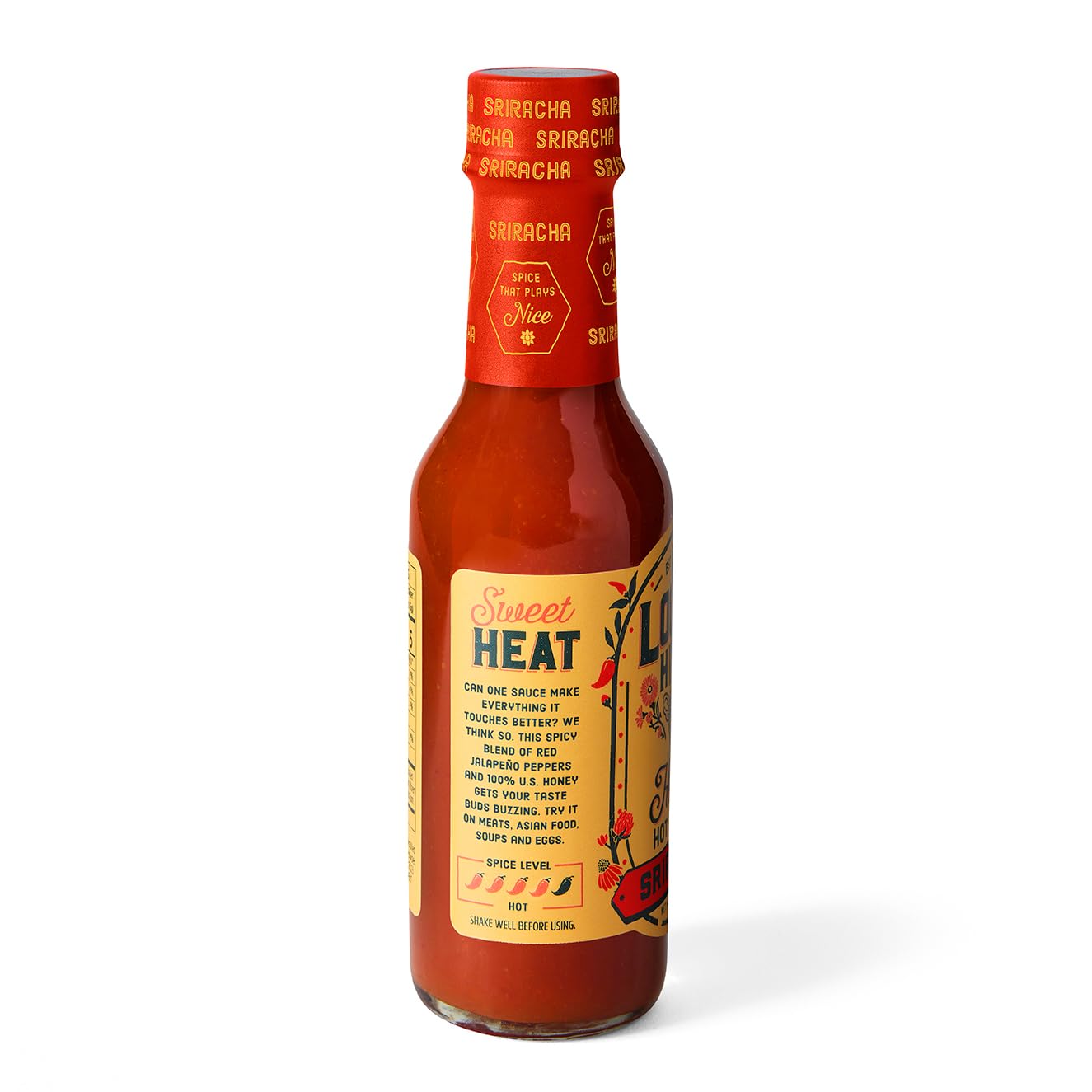 Local Hive Sriracha Honey Hot Sauce - 6oz, Sweet & Spicy, Natural Raw Honey with Sriracha Pepper Sauce for Dipping, Tacos, BBQ, Grilling, and Cooking