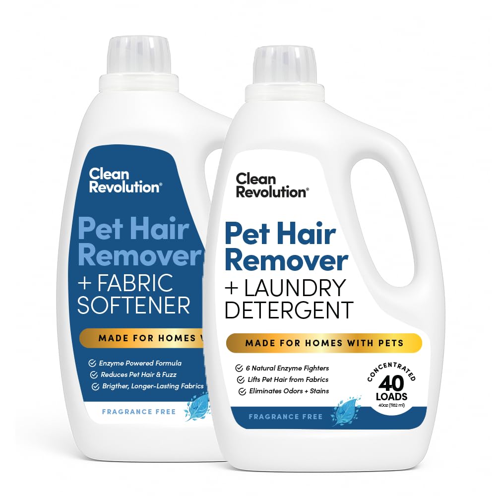 Clean Revolution Pet Hair Remover for Laundry 2-Pack - Dog & Cat Hair Remover Laundry System, Enzyme Laundry Detergent & Fabric Softener, Odor