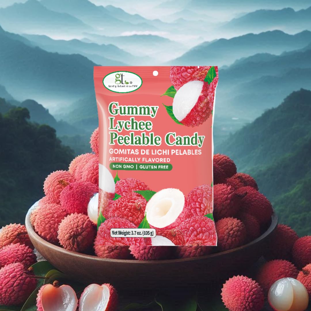 GT Gummy Lychee Peelable Candy, 3.7 oz, Non GMO, Gluten Free