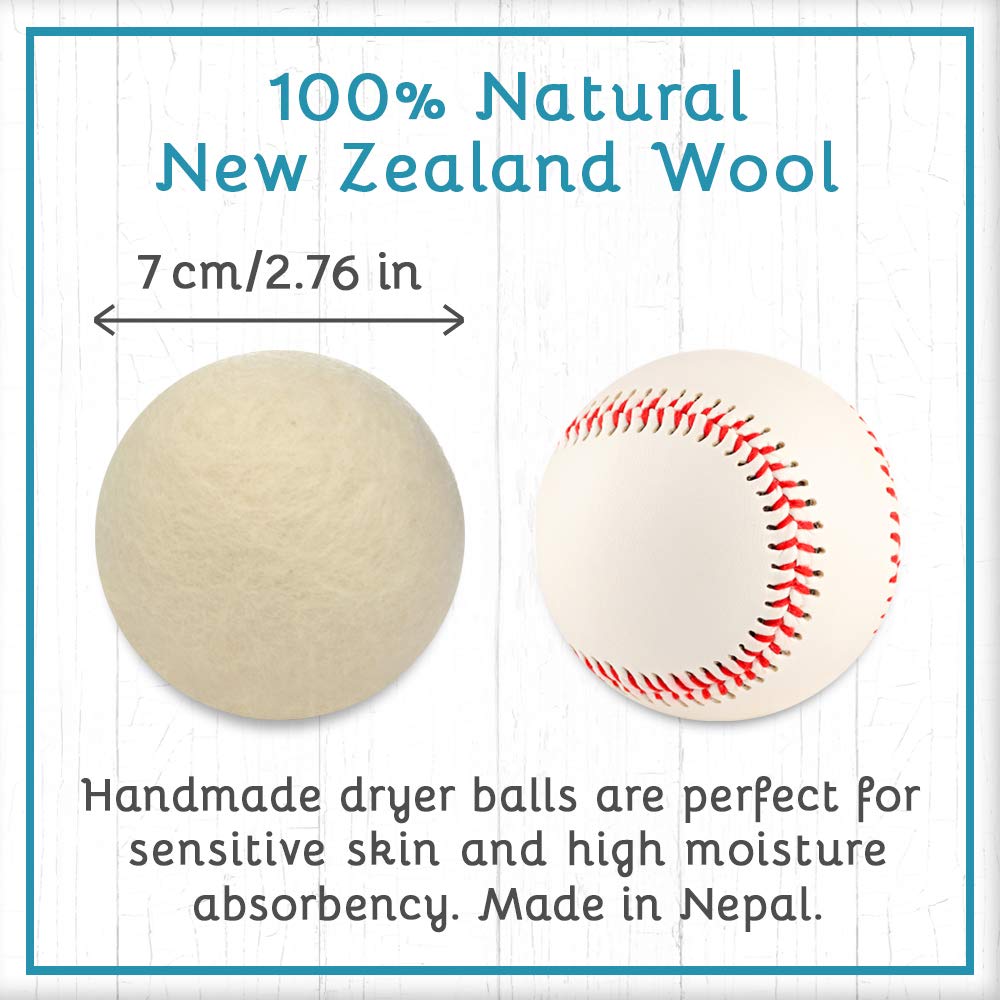 B&N All Natural at Home, Daisy's Wool Dryer Balls for Sensitive Skin, High Moisture Absorbent, Static Reducing and Wrinkle Prevention, XL Pieces