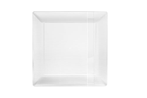 Exquisite Disposable-Clear-Plastic-Plates-Square Linear (40 Pack) Wedding Dinner Fancy Tableware Dishes (7.5 Inch., Clear) Single Size Set