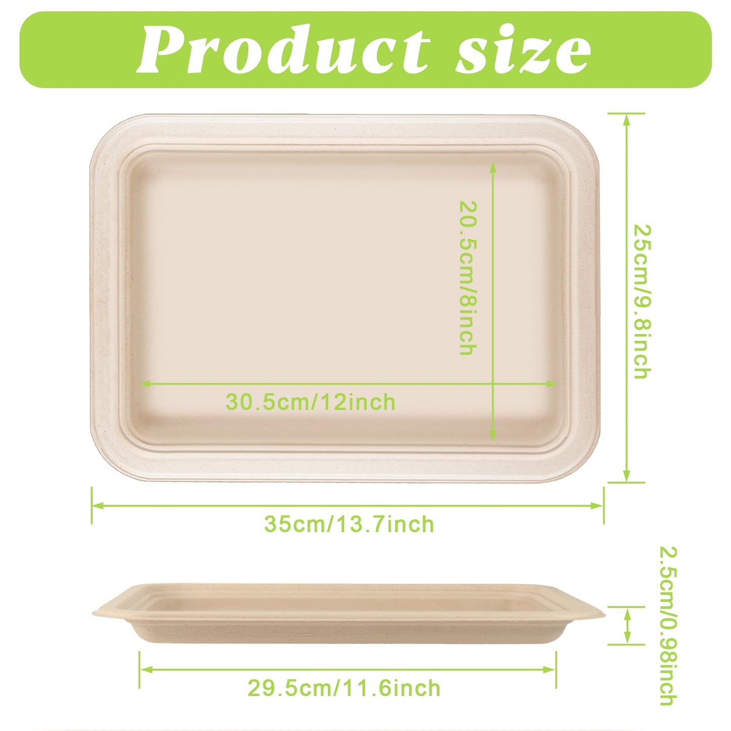 Xvvirnt 50 Pack 14 Inch Disposable Food Trays, Compostable Extra Large Paper Plates, Heavy Duty Large Paper Platter Plates, Platters Trays for Serving