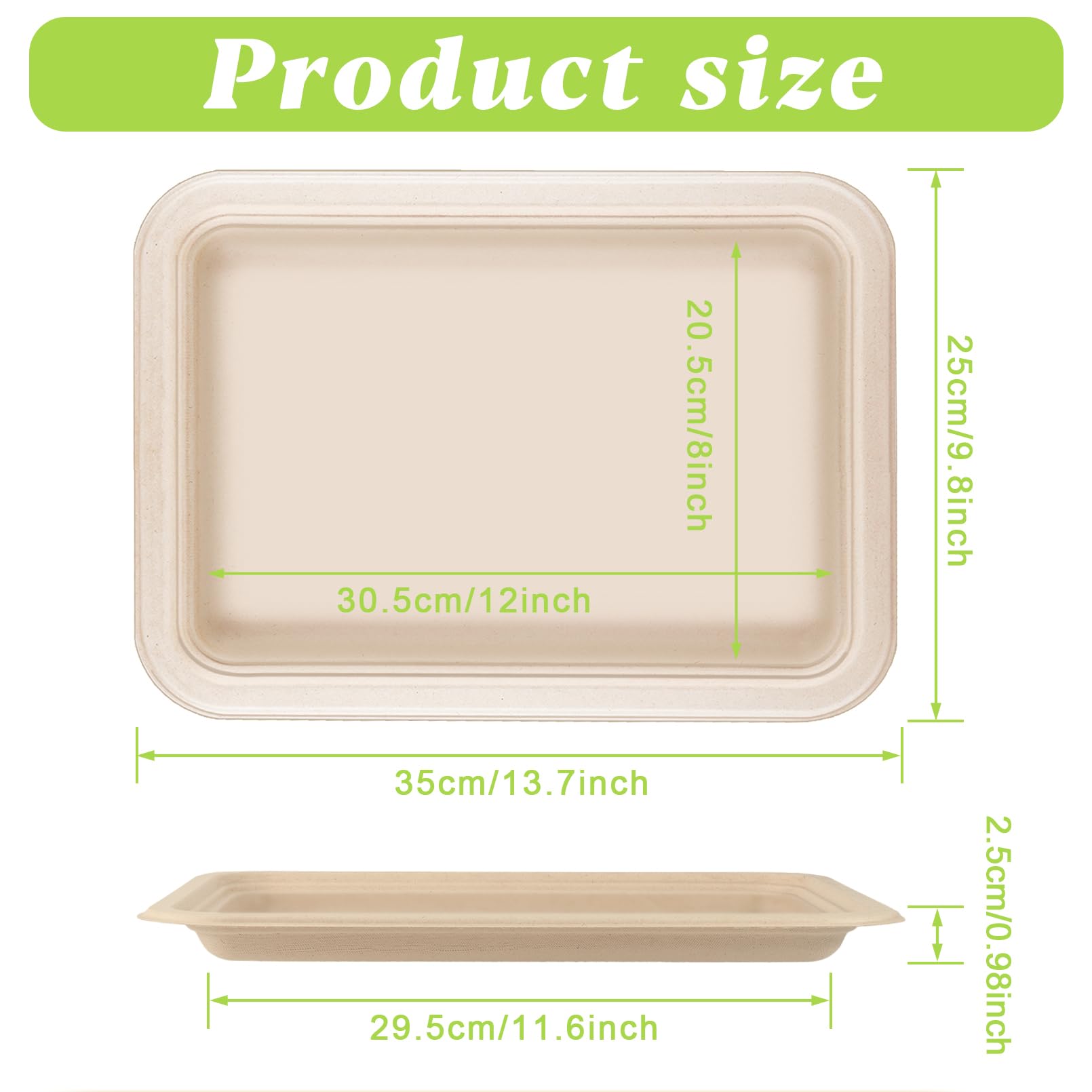 Xvvirnt 50 Pack 14 Inch Disposable Food Trays, Compostable Extra Large Paper Plates, Heavy Duty Large Paper Platter Plates, Platters Trays for Serving