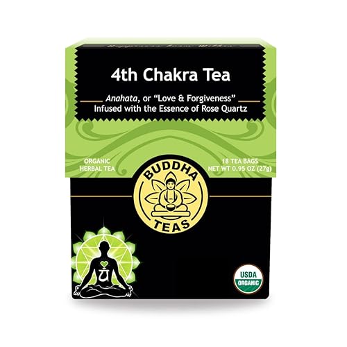 Buddha Teas - 4th Chakra Tea - Organic Herbal Tea - For Balance, Love & Forgiveness - With Hawthorn Berry, Lavender, Hyssop & Rose Quartz Essence - OU