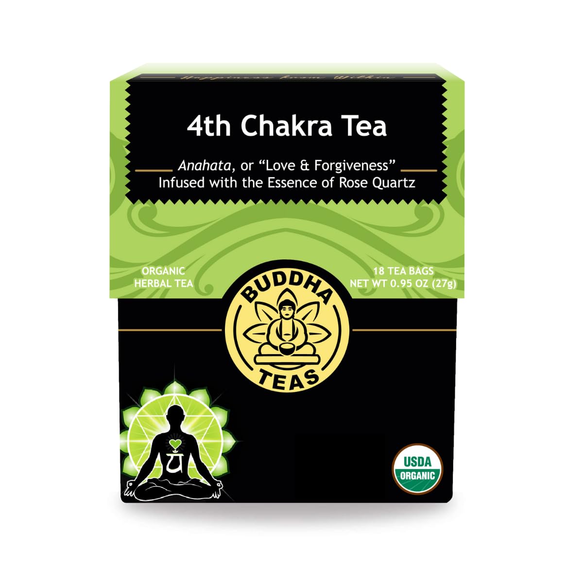 Buddha Teas - 4th Chakra Tea - Organic Herbal Tea - For Balance, Love & Forgiveness - With Hawthorn Berry, Lavender, Hyssop & Rose Quartz Essence - OU