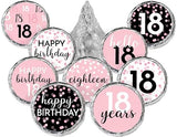 Pink, Black, and White 18th Birthday Party Favor Chocolate Kisses Candy Stickers - 180 Count, 18th Birthday Decorations for Girls Pink