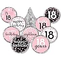 Pink, Black, and White 18th Birthday Party Favor Chocolate Kisses Candy Stickers - 180 Count, 18th Birthday Decorations for Girls Pink