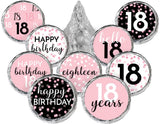 Pink, Black, and White 18th Birthday Party Favor Chocolate Kisses Candy Stickers - 180 Count, 18th Birthday Decorations for Girls Pink