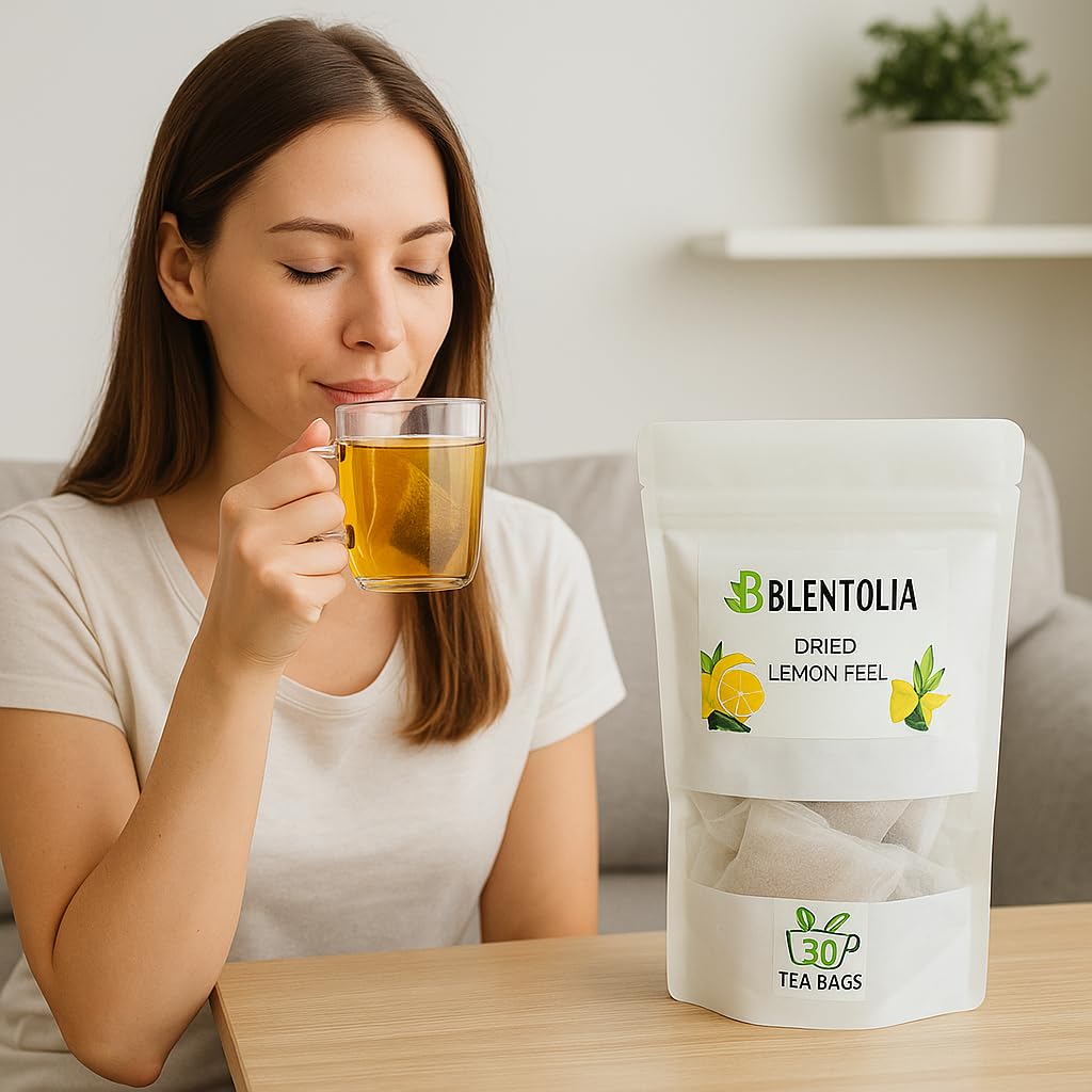 Blentolia Dried Lemon Peel - 30 Herbal Tea Bags - Caffeine-Free, Zesty & Refreshing Citrus Infusion - Natural Antioxidant & Digestive Support