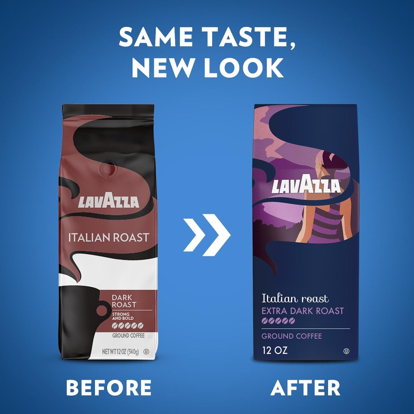 Lavazza Italian Roast Ground Coffee 6 Bags of 12oz, Dark Roast, Strong and Bold Taste, Intensity 5/5, 100% Arabica, Ideal for Drip Brewers, (Pack